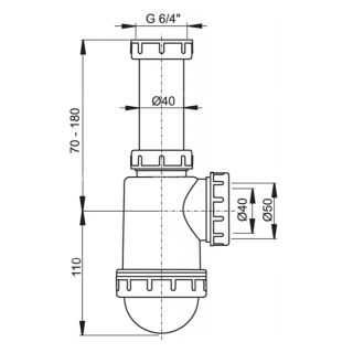 Сифон для мойки AlcaPlast c накидной гайкой 6/4" и подводкой A443P-DN50/40